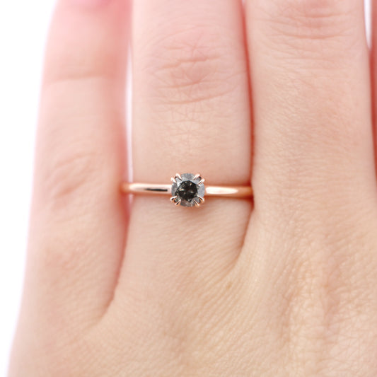 Nesta Ring with a 0.45 Carat Round Black Celestial Diamond in 14k Rose Gold - Ready to Size and Ship - Midwinter Co. Alternative Bridal Rings and Modern Fine Jewelry