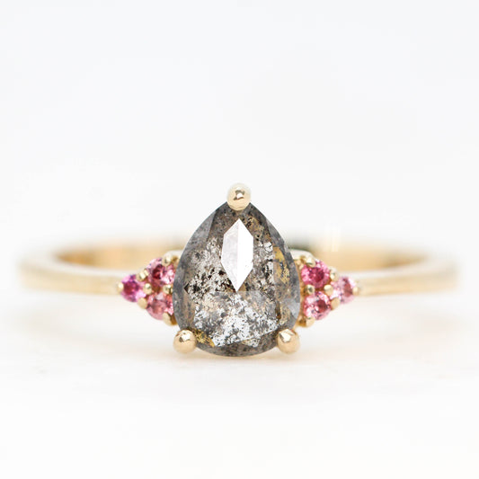 Imogene Ring with a 0.72 Carat Dark and Clear Celestial Pear Diamond and Berry Sapphire Accents in 14k Yellow Gold - Ready to Size and Ship - Midwinter Co. Alternative Bridal Rings and Modern Fine Jewelry