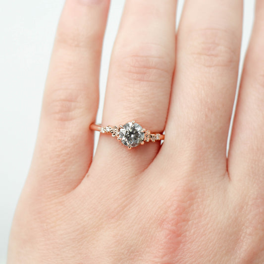 Meadow Ring with a 1.12 Carat Round Gray Salt and Pepper Diamond with White Accent Diamonds in 14k Rose Gold - Ready to Size and Ship - Midwinter Co. Alternative Bridal Rings and Modern Fine Jewelry