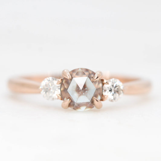 Olive Ring with a 0.82 Carat Light Blue Round Sapphire and White Diamond Accents in 10k Rose Gold - Ready to Size and Ship - Midwinter Co. Alternative Bridal Rings and Modern Fine Jewelry