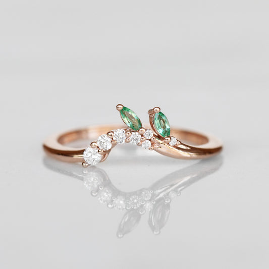 Clarissa - Floral contour wedding stacking diamond and emerald band - Midwinter Co. Alternative Bridal Rings and Modern Fine Jewelry