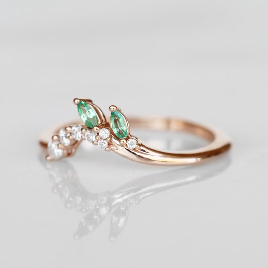 Clarissa - Floral contour wedding stacking diamond and emerald band - Midwinter Co. Alternative Bridal Rings and Modern Fine Jewelry