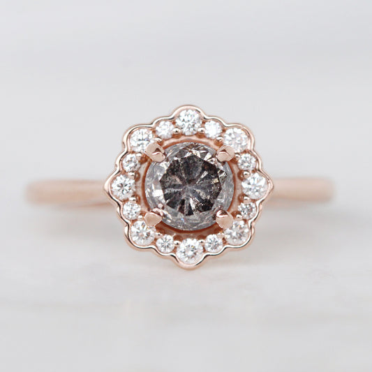 Daisy Ring with a 0.96 Carat Celestial Diamond and White Diamond Halo in 14k Rose Gold - Ready to Size and Ship - Midwinter Co. Alternative Bridal Rings and Modern Fine Jewelry