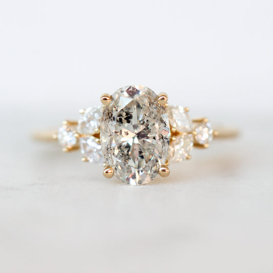 Andia Ring with a 2.02 Carat Clear Oval Celestial Diamond and White Accent Diamonds in 14k Yellow Gold - Ready to Size and Ship - Midwinter Co. Alternative Bridal Rings and Modern Fine Jewelry