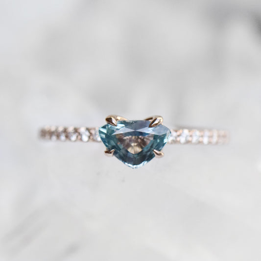 Raine Ring with Teal Sapphire and Diamonds in 14k Rose Gold - Ready to size and ship - Midwinter Co. Alternative Bridal Rings and Modern Fine Jewelry