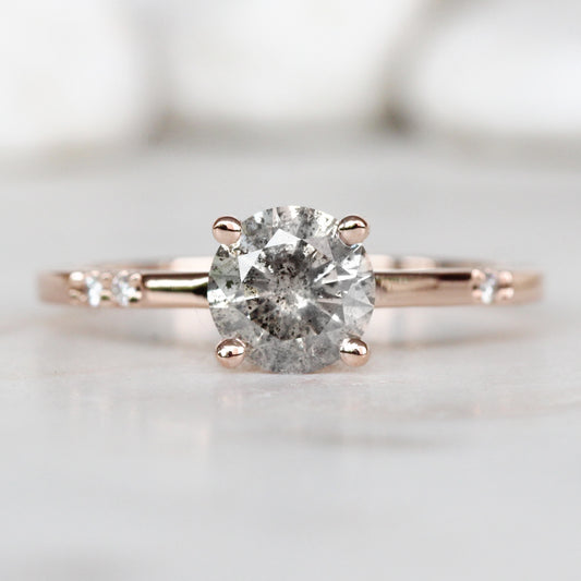 Xavier Ring with a 1.05 Carat Round Gray Celestial Diamond and Asymetrical White Accent Diamonds in 14K Rose Gold - Ready to Size and Ship - Midwinter Co. Alternative Bridal Rings and Modern Fine Jewelry