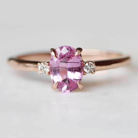 Terra Ring with 1.05 carat pink sapphire with black needle inclusions and white diamonds in 10k rose gold - ready to size and ship - Midwinter Co. Alternative Bridal Rings and Modern Fine Jewelry