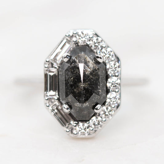 Collins Ring with a 2.56 Carat Black Celestial Octagon Diamond and White Accent Diamonds in 14k White Gold - Ready to Size and Ship - Midwinter Co. Alternative Bridal Rings and Modern Fine Jewelry