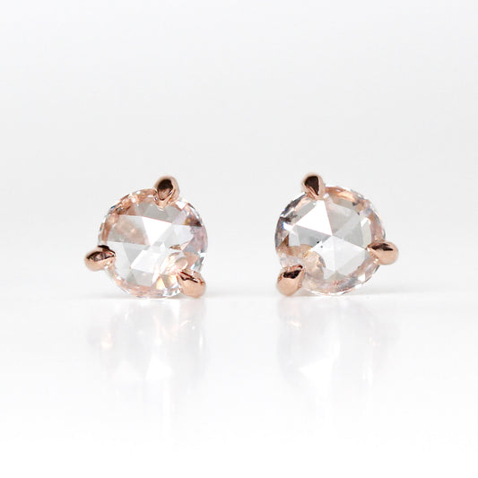 0.25 ct. Rose Cut Diamond Earring Studs  in 14K Rose or Yellow Gold - Ready to Ship - Midwinter Co. Alternative Bridal Rings and Modern Fine Jewelry