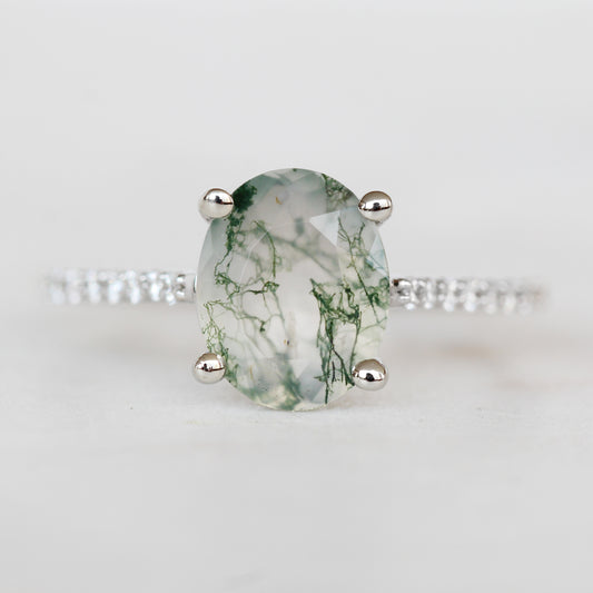 Raine Ring with a 2.06 Carat Moss Agate and Accent Diamonds in 14k White Gold - Ready to size and ship - Midwinter Co. Alternative Bridal Rings and Modern Fine Jewelry