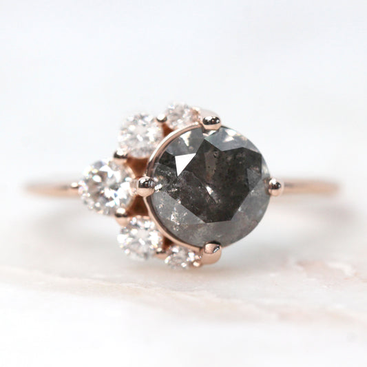 Carell Ring + Band with a 1.98 Carat Black Round Celestial Diamond and White Accent Diamonds in 14k Rose Gold - Ready to Size and Ship - Midwinter Co. Alternative Bridal Rings and Modern Fine Jewelry