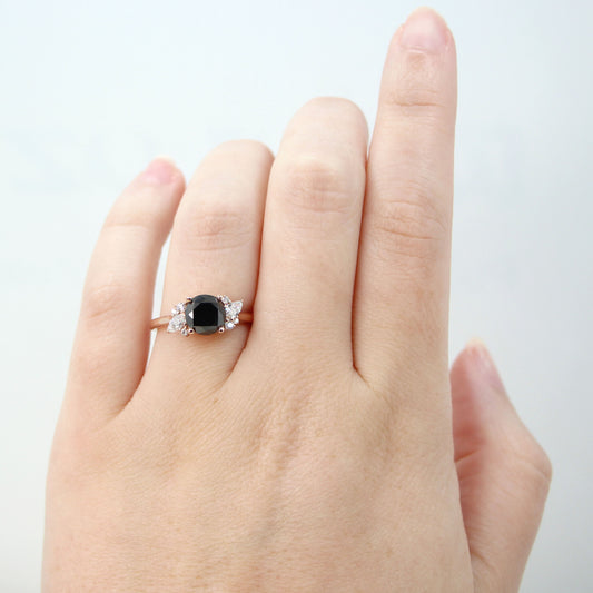 Sable Ring with a 2.20 Carat Round Black Celestial Diamond and White Accent Diamonds in 14k Rose Gold - Ready to Size and Ship - Midwinter Co. Alternative Bridal Rings and Modern Fine Jewelry