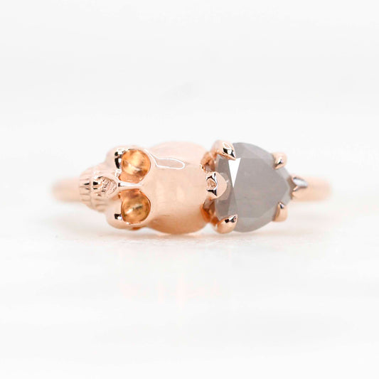 Skull Ring with a 0.83 Misty Gray Heart-Shaped Diamond and Hidden Diamond in 14k Rose Gold - Ready to Size and Ship - Midwinter Co. Alternative Bridal Rings and Modern Fine Jewelry