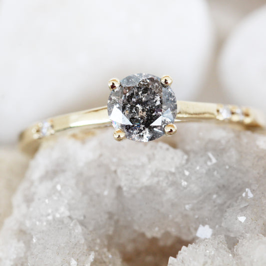 Xavier Ring with a 0.65 Carat Round Dark Celestial Diamond in 14K Yellow Gold - Ready to size and ship - Midwinter Co. Alternative Bridal Rings and Modern Fine Jewelry