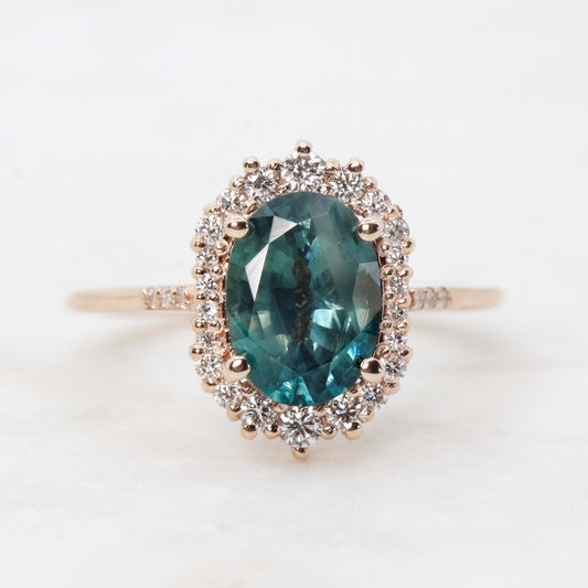 Grace Ring with a 2.00 Carat Teal Sapphire and White Accent Diamonds in 14k Rose Gold - Ready to Size and Ship - Midwinter Co. Alternative Bridal Rings and Modern Fine Jewelry