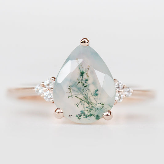 Imogene Ring with a Pear Moss Agate and White Accent Diamonds - Made to Order - Each Stone is Unique - Midwinter Co. Alternative Bridal Rings and Modern Fine Jewelry