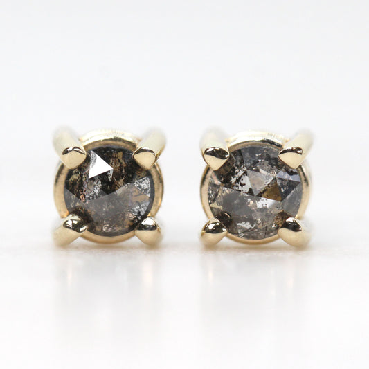 14k Gold Gray Diamond Earring Studs - Rose Cut Salt and Pepper Diamonds -  Made to Order