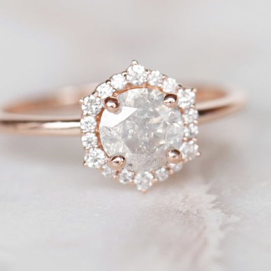 Stella Ring with a 1.01 Carat Celestial Diamond and Diamond Halo in 14k Rose Gold - Ready to Size and Ship - Midwinter Co. Alternative Bridal Rings and Modern Fine Jewelry