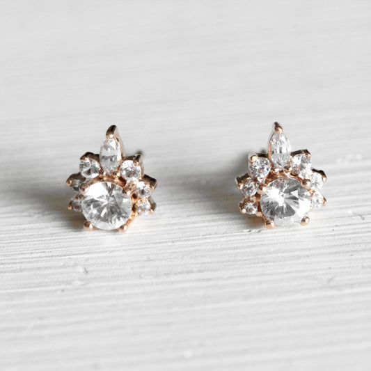 Zoe Earrings with White Sapphires - 14k of Your Choice - Made to Order - Midwinter Co. Alternative Bridal Rings and Modern Fine Jewelry