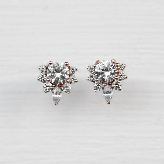 14k Gold Gray Diamond Earring Studs - Rose Cut Salt and Pepper Diamonds -  Made to Order