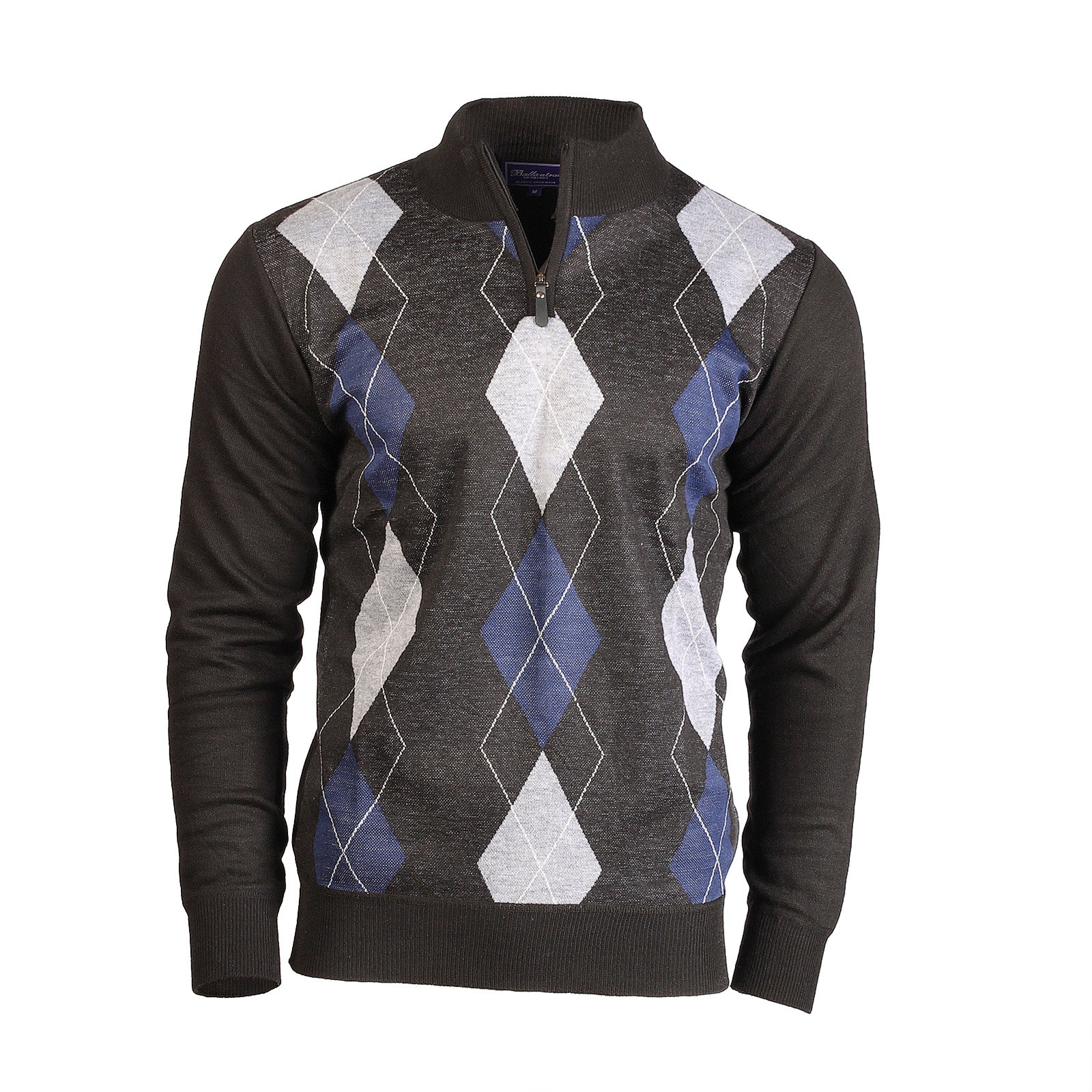 Men's Argyle Ballantrae Jumper Half Zip  Black - KILTCOUK product image