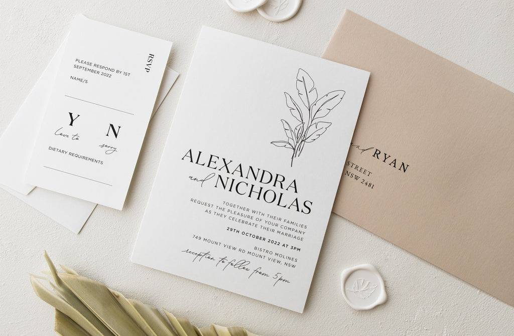 palms floral wedding invitations