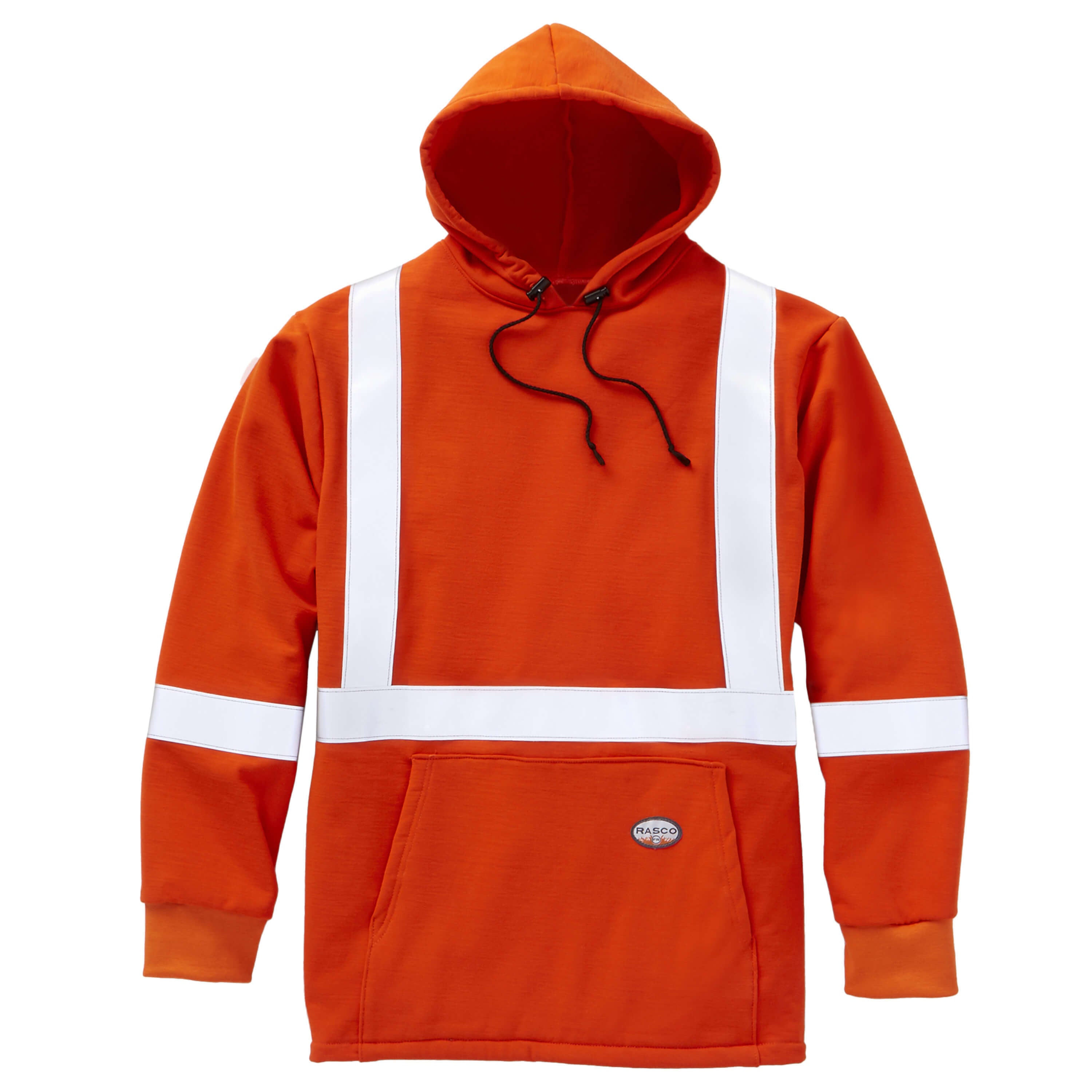 FR Hi Vis Orange Pullover Hooded Sweatshirt w/ 2'' CSA Silver Reflecti –  Refinery Work Wear Canada