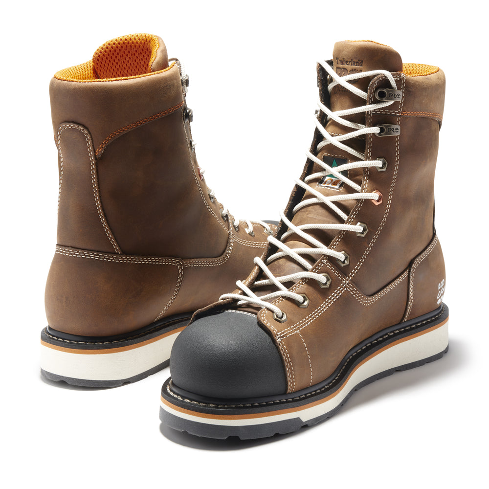 Timberland Pro Gridworks 8" Alloy Safety Toe Brown Full-Grain Leather