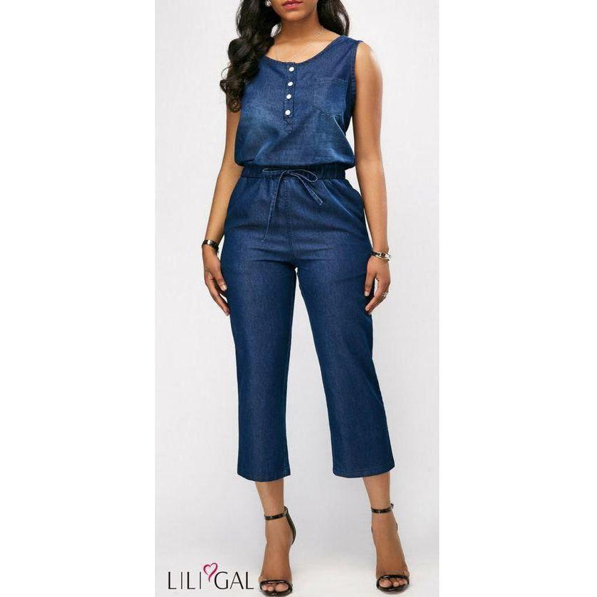 purple denim jumpsuit