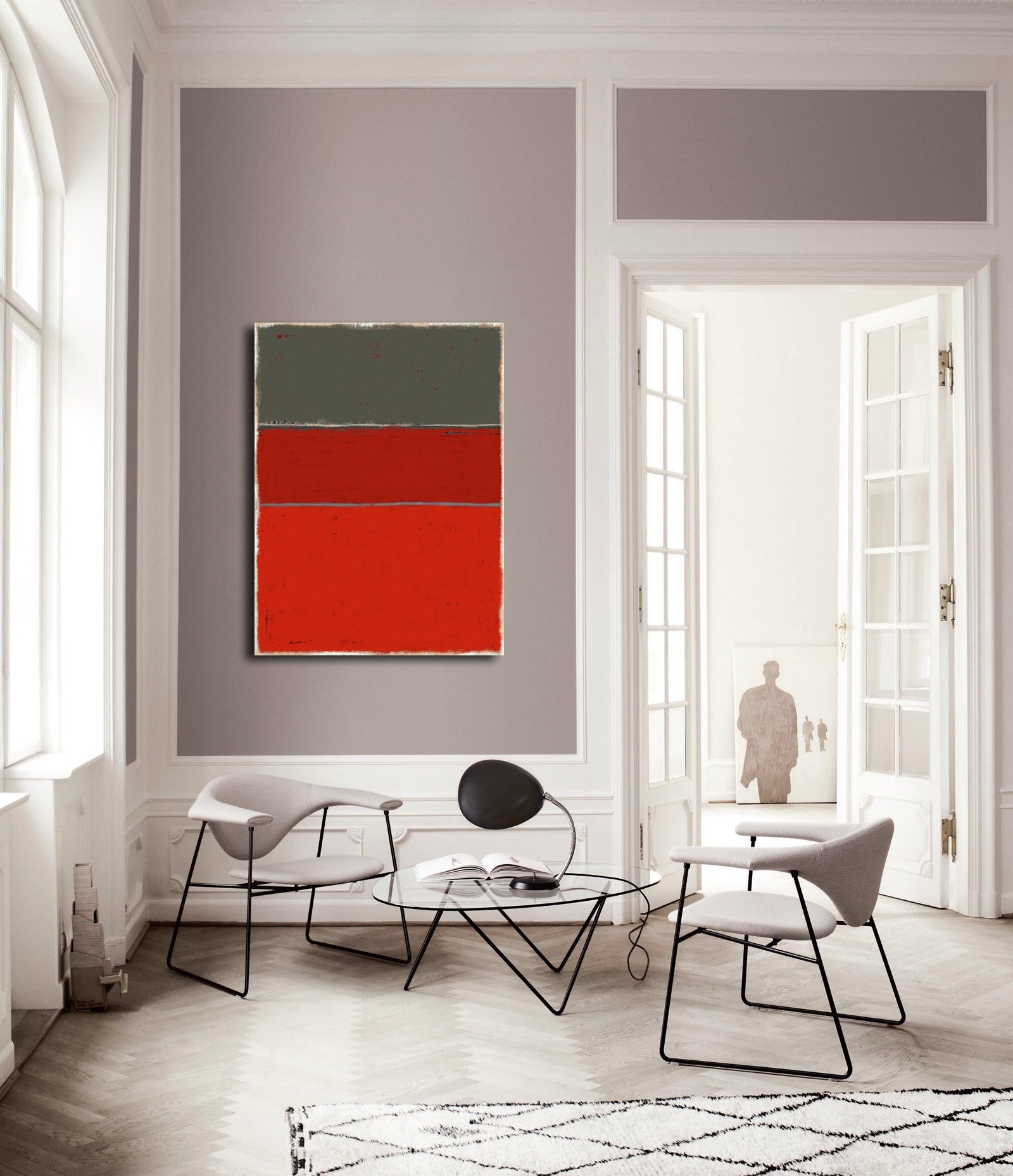 Vente D Un Peinture Contemporaine Bleu Gris Rouge Style Marc