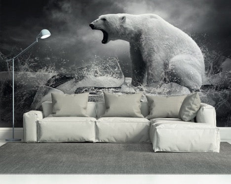 White Polar Bear on Ice Wallpaper Mural, eazywallz.eu