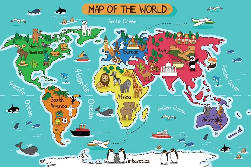 Cartoon World Map Wallpaper Mural | ubicaciondepersonas.cdmx.gob.mx