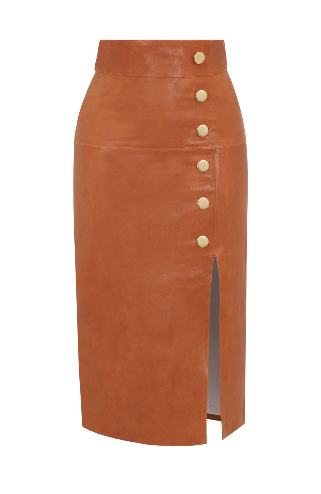 button front leather skirt