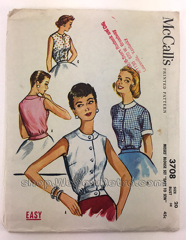 McCalls 3708 1950s Misses Blouse Vintage Sewing Pattern – WeSewRetro