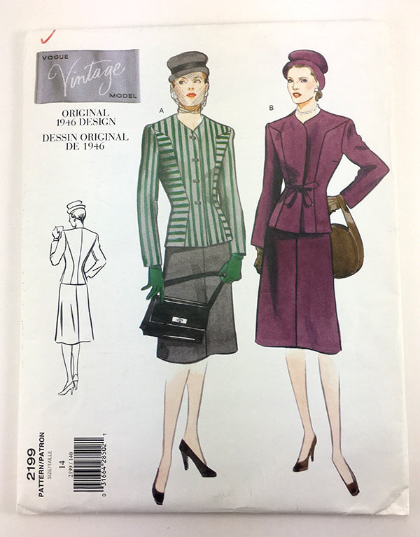 Vogue 2199 1940s Vintage Skirt and Jacket - Vintage Vogue Sewing Patte ...