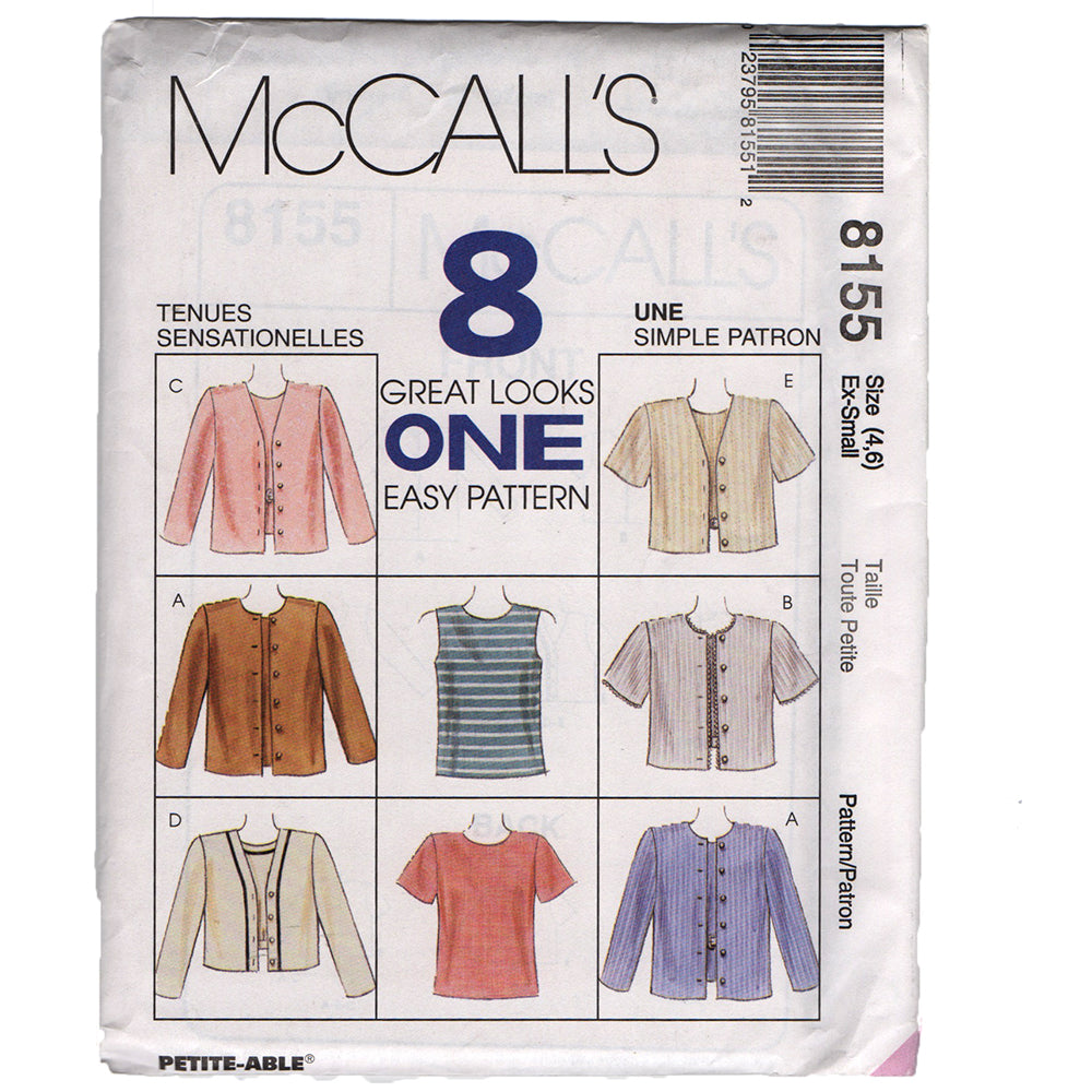 McCall's 8155 Misses Tops and Jacket Sewing Pattern Out of Print ...
