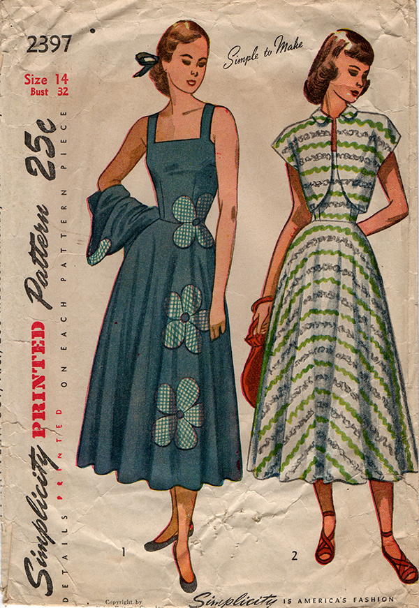 Simplicity 2397 - 1940s Vintage Sundress and Bolero Sewing Pattern ...
