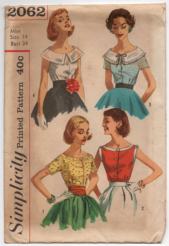 1950s Blouse Vintage Sewing Pattern Simplicity 2062 WeSewRetro