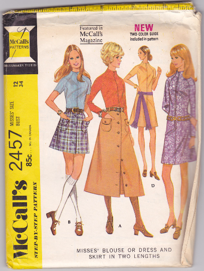 McCalls 2457 Vintage Sewing Pattern - 1970s Dress, Skirt, Blouse ...