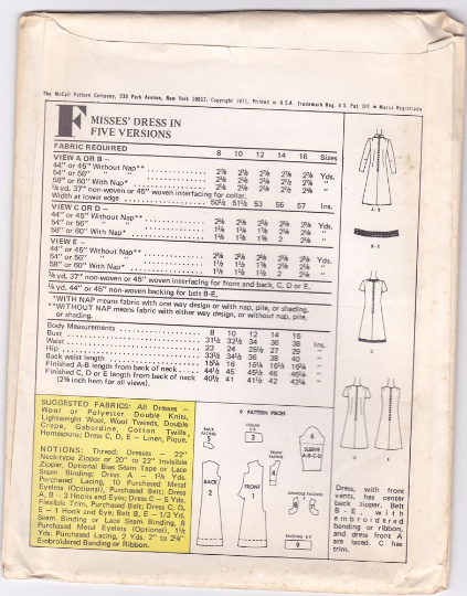 McCalls F Vintage Sewing Pattern for Post Cereals - Five Dresses 36