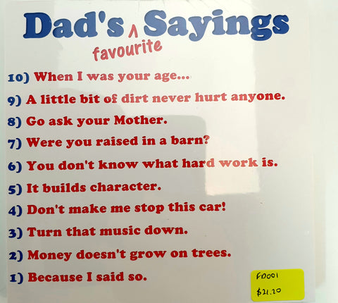 Dad's Sayings Fathers Day Plaque