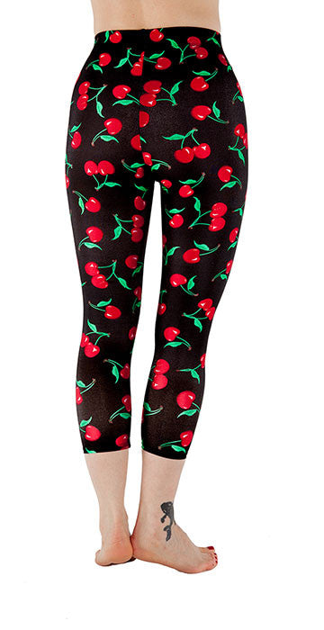 Black Spandex Capri With Cherries On Top | Tasty Tiger