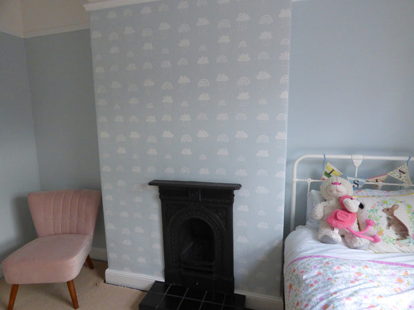 finished nursery rainbows rain clouds wall stencil