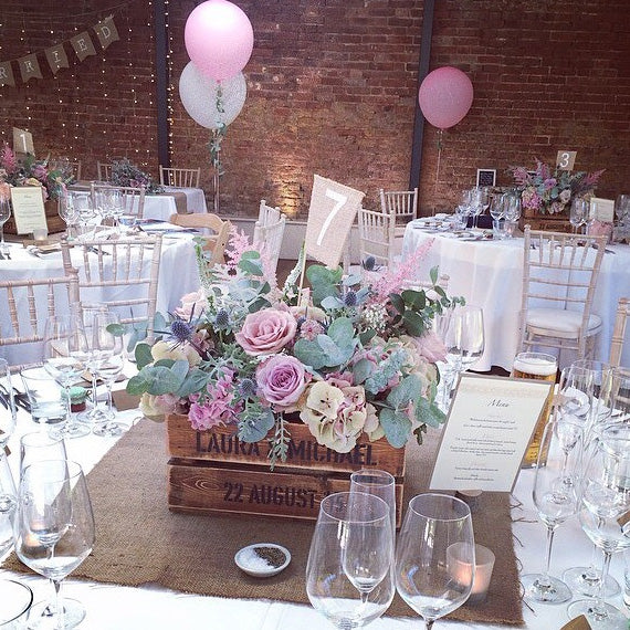 Stenciled wooden crates for wedding display