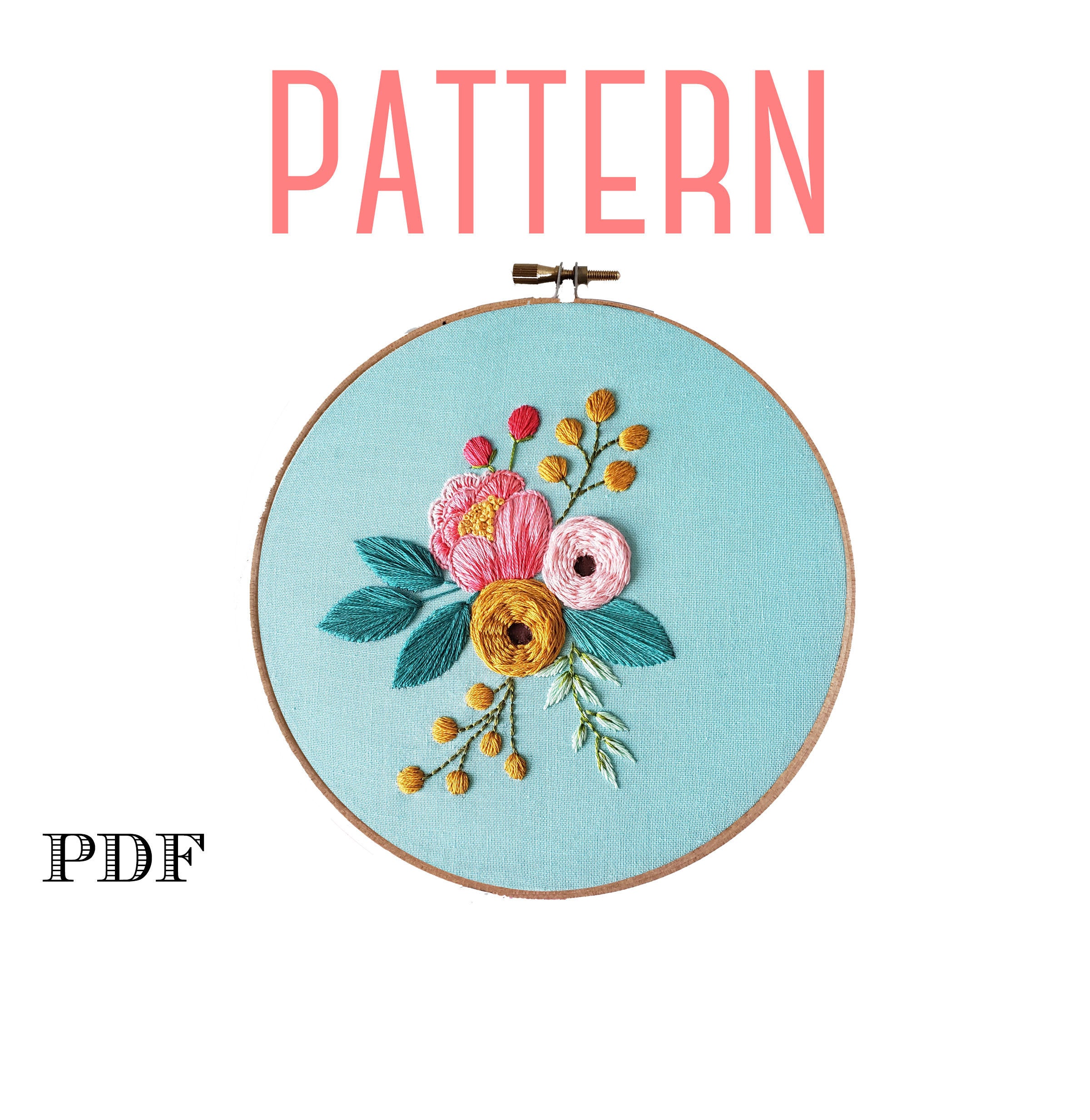 Peony Cluster Embroidery Pattern Floral Embroidery Design The Kitschy Stitcher