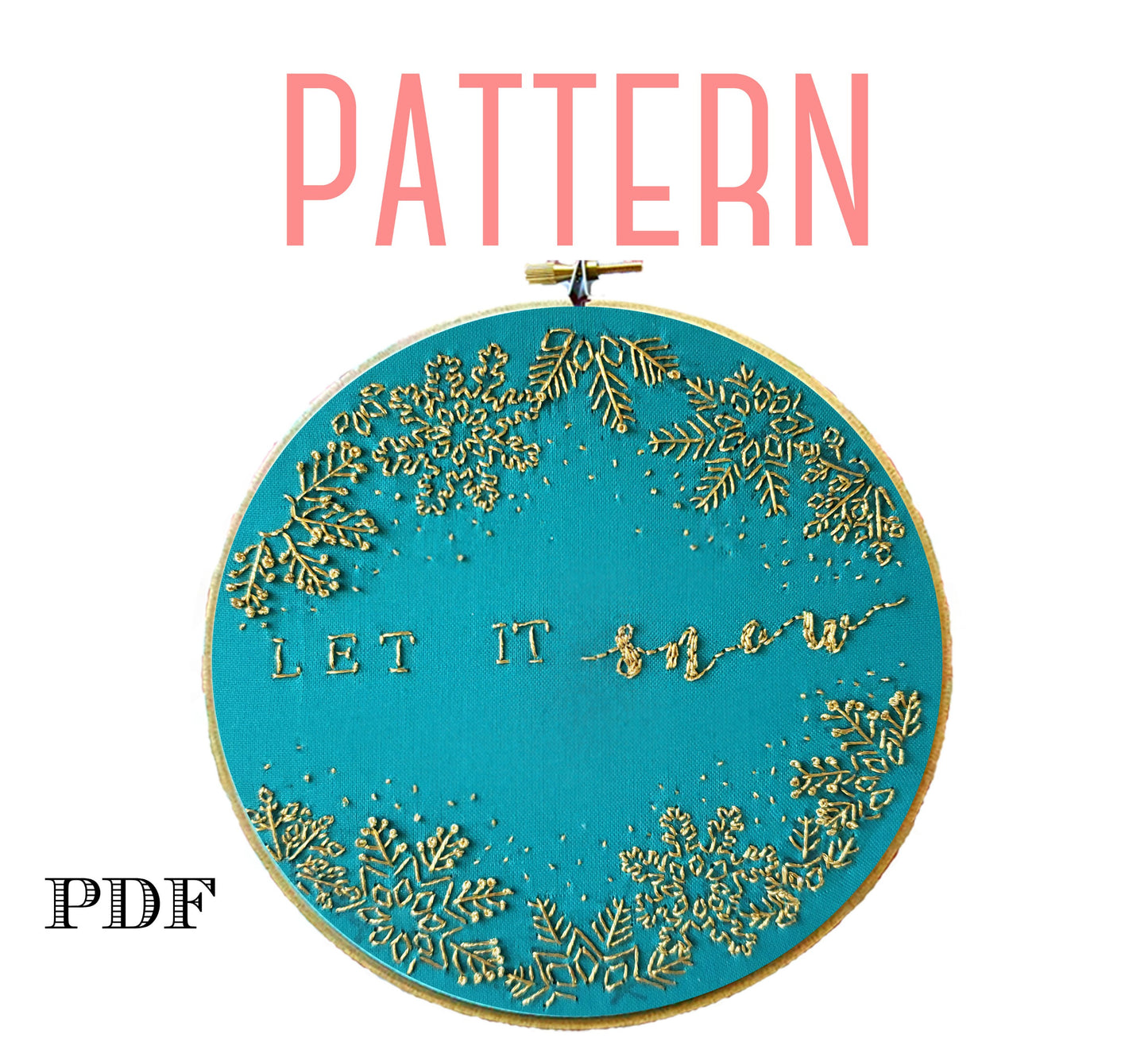 Let It Snow Hand Embroidery Pattern-Metallic Gold Edition!