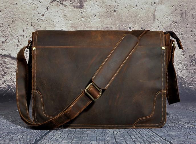Brown Leather Mens SIDE BAG COURIER BAG Messenger Bag Shoulder Bag for ...