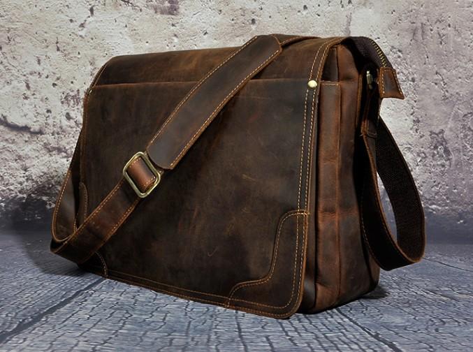 Brown Leather Mens SIDE BAG COURIER BAG Messenger Bag Shoulder Bag for ...