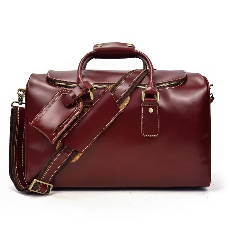 red leather travel bag