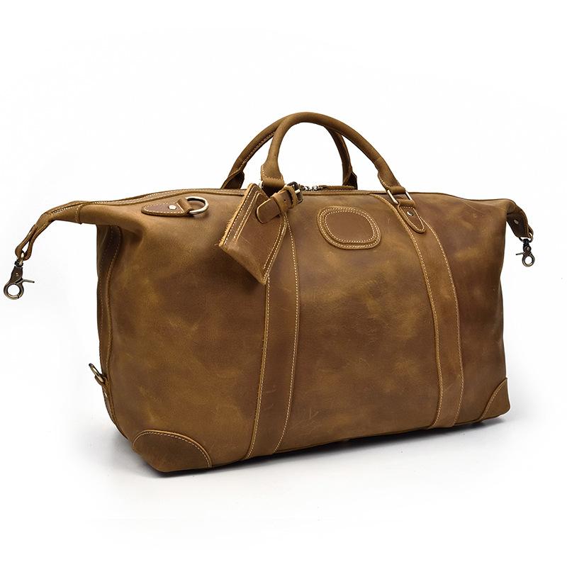 Casual Brown Leather Men Handbag Overnight Bags Travel Bags Weekender ...